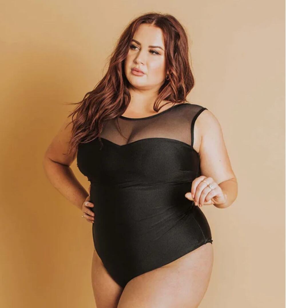 Albion The Maria One Piece Mesh Panel Swimsuit in Black Size XXL